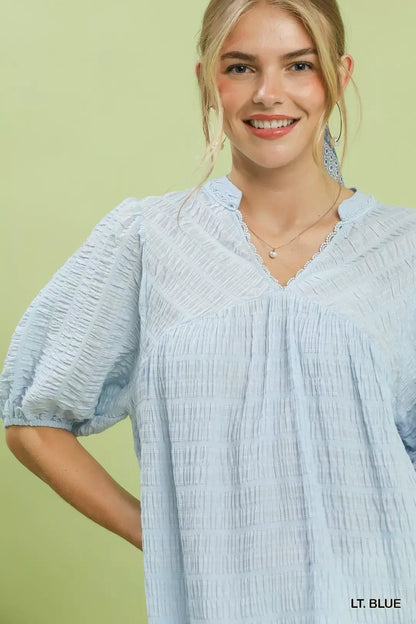 Umgee Textured Puff Sleeve Blouse - Bitsy Gypsy Boutique