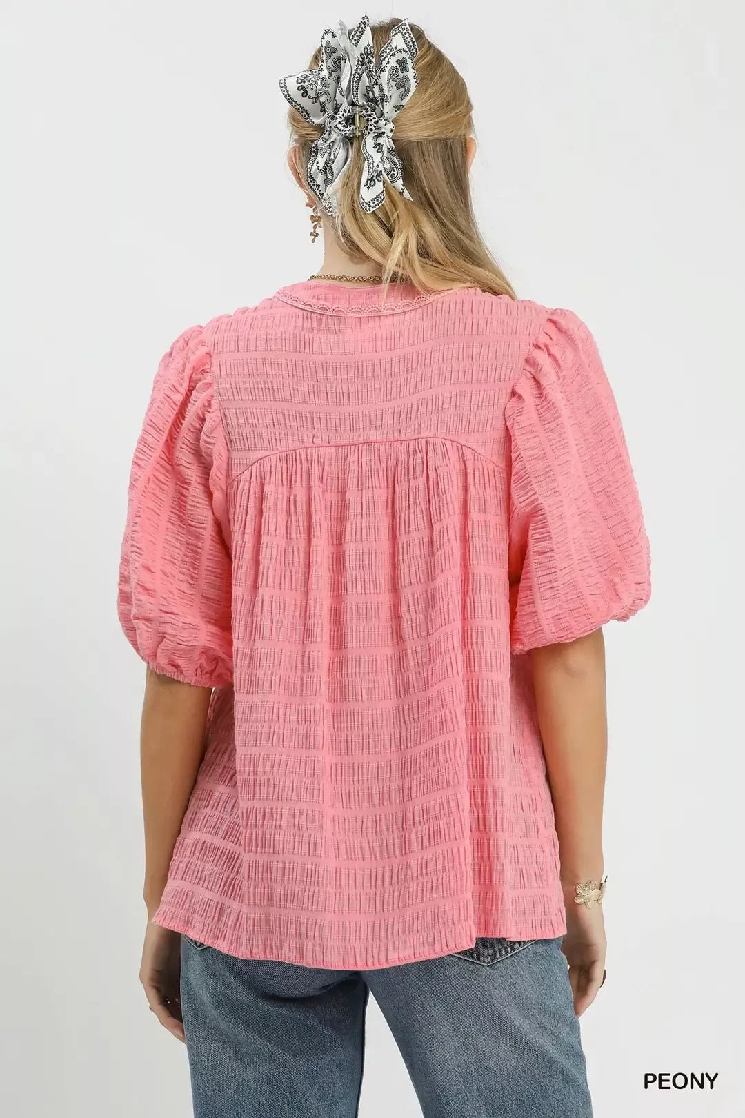 Umgee Textured Puff Sleeve Blouse - Bitsy Gypsy Boutique