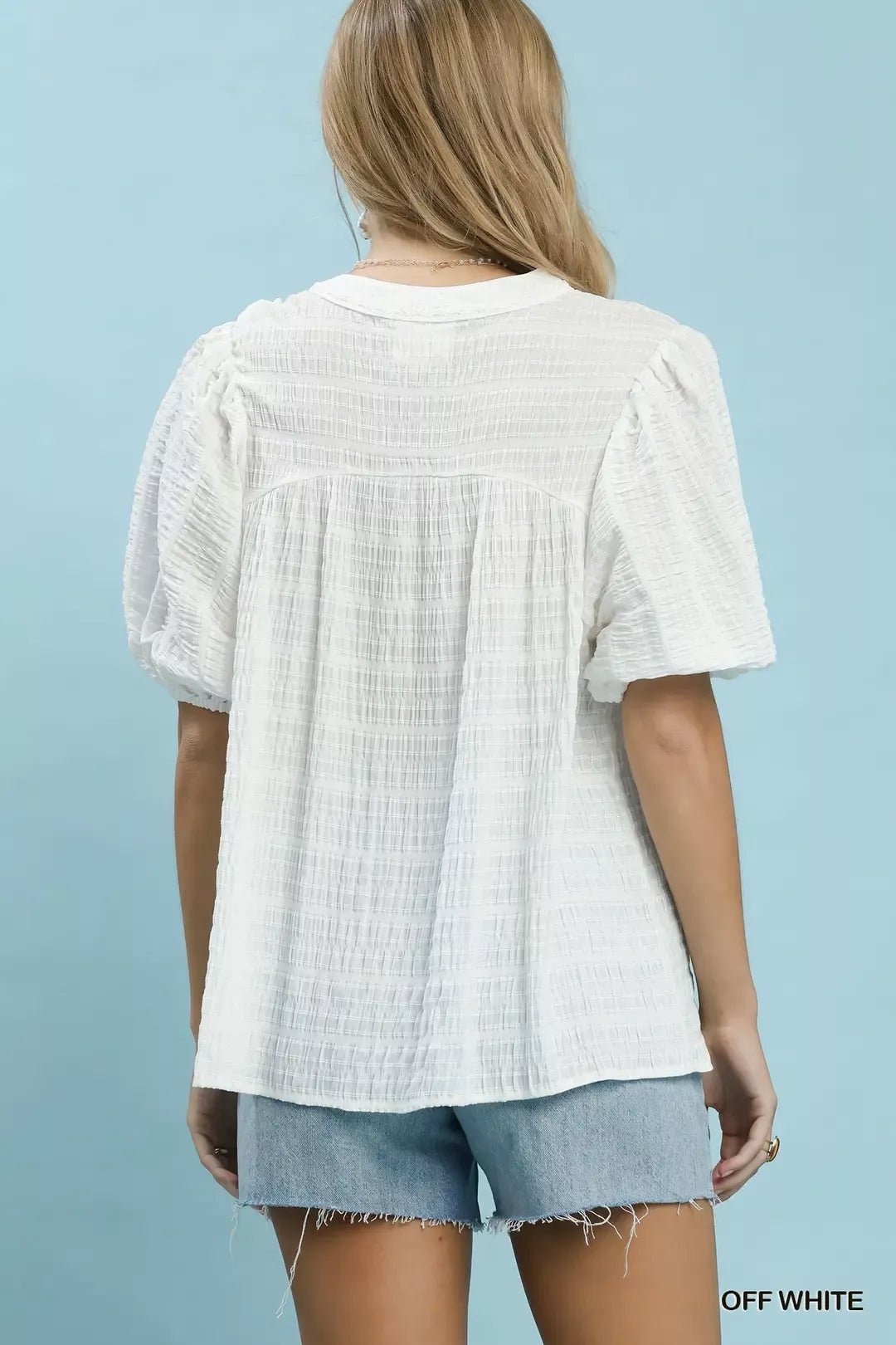 Umgee Textured Puff Sleeve Blouse - Bitsy Gypsy Boutique