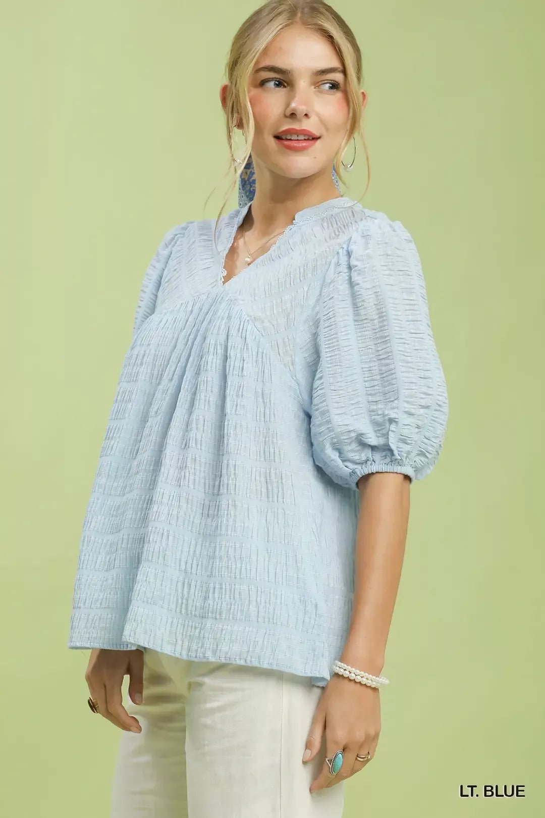 Umgee Textured Puff Sleeve Blouse - Bitsy Gypsy Boutique