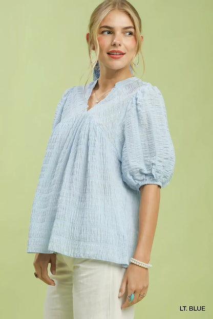 Umgee Textured Puff Sleeve Blouse - Bitsy Gypsy Boutique