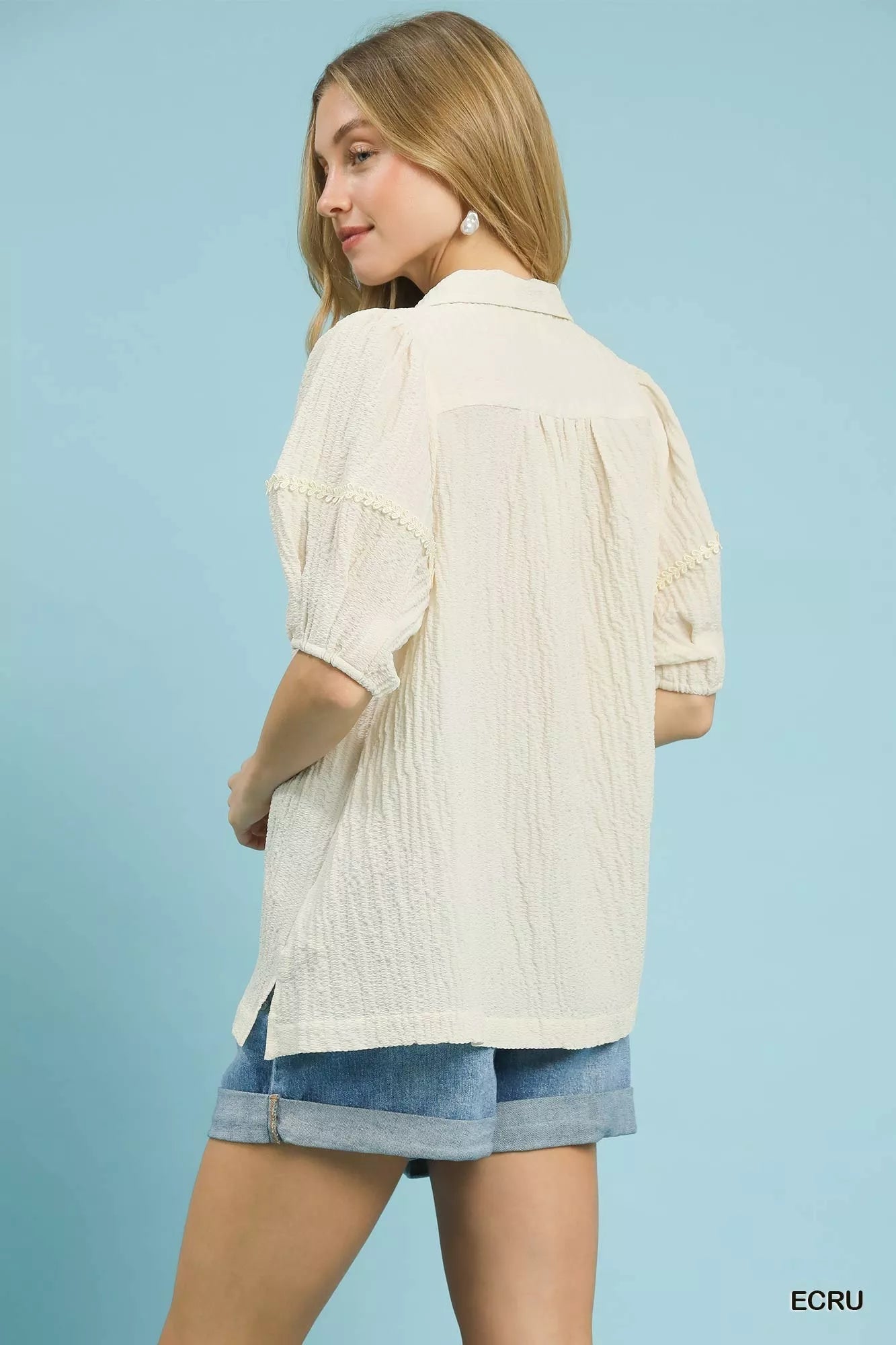 Umgee Textured Puff Sleeve Blouse - Bitsy Gypsy Boutique