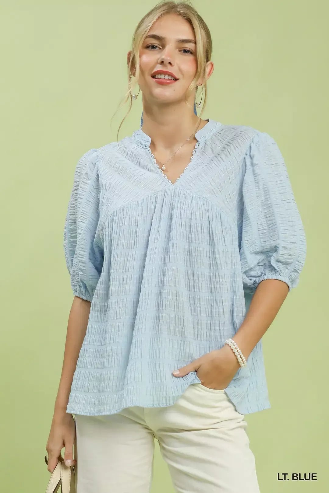 Umgee Textured Puff Sleeve Blouse - Bitsy Gypsy Boutique