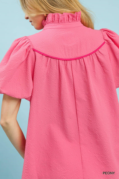 Umgee Textured Puff Sleeve Blouse - Bitsy Gypsy Boutique
