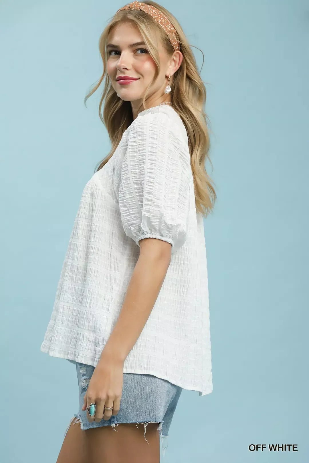 Umgee Textured Puff Sleeve Blouse - Bitsy Gypsy Boutique