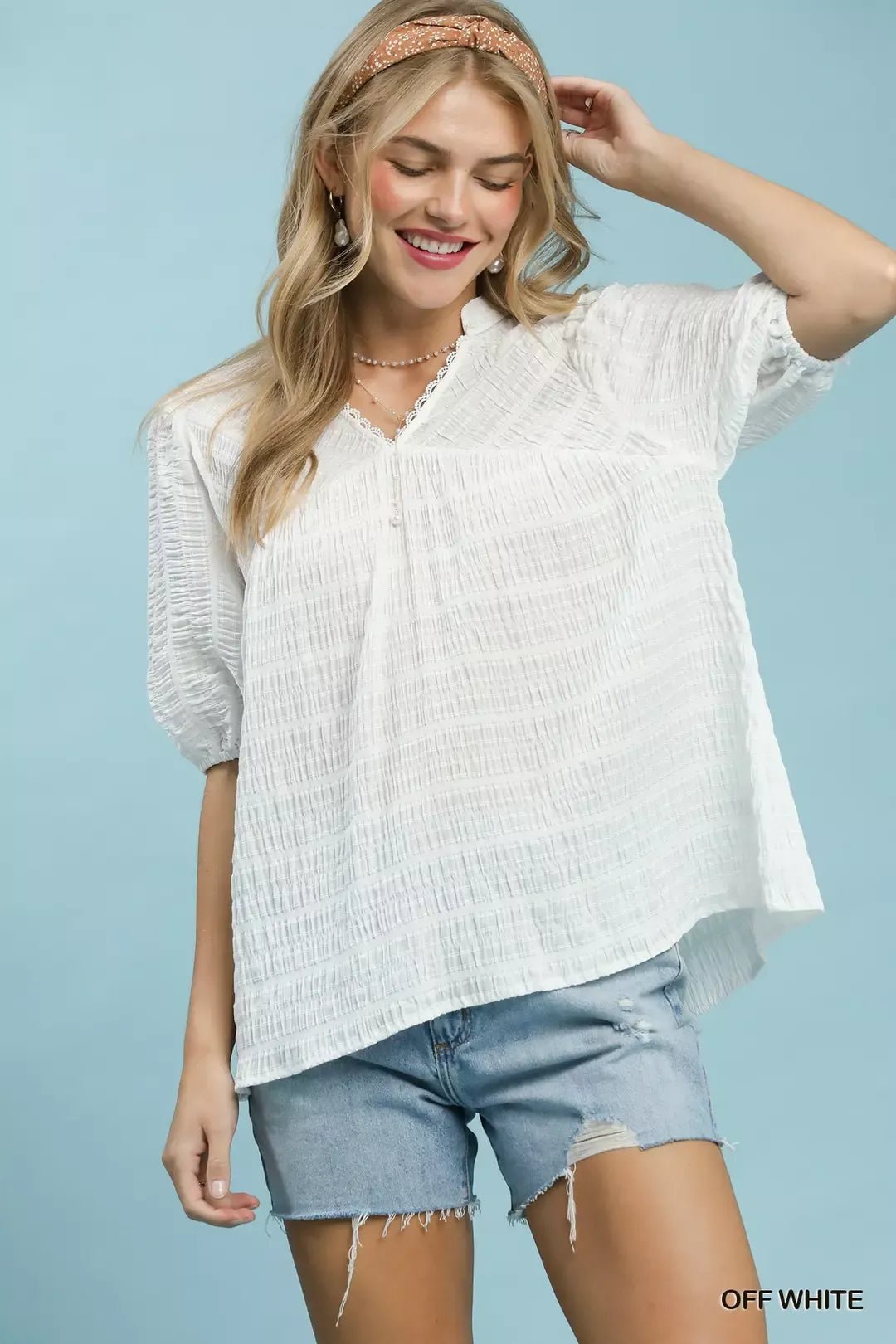 Umgee Textured Puff Sleeve Blouse - Bitsy Gypsy Boutique