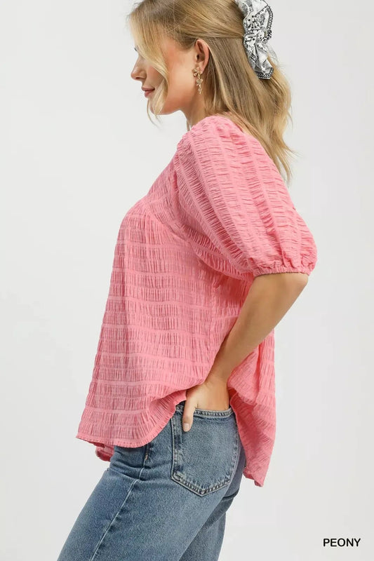 Umgee Textured Puff Sleeve Blouse - Bitsy Gypsy Boutique