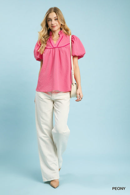 Umgee Textured Puff Sleeve Blouse - Bitsy Gypsy Boutique