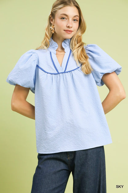 Umgee Textured Puff Sleeve Blouse - Bitsy Gypsy Boutique
