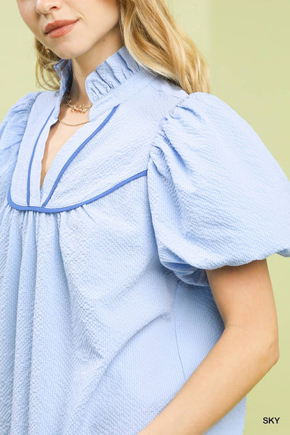 Umgee Textured Puff Sleeve Blouse - Bitsy Gypsy Boutique