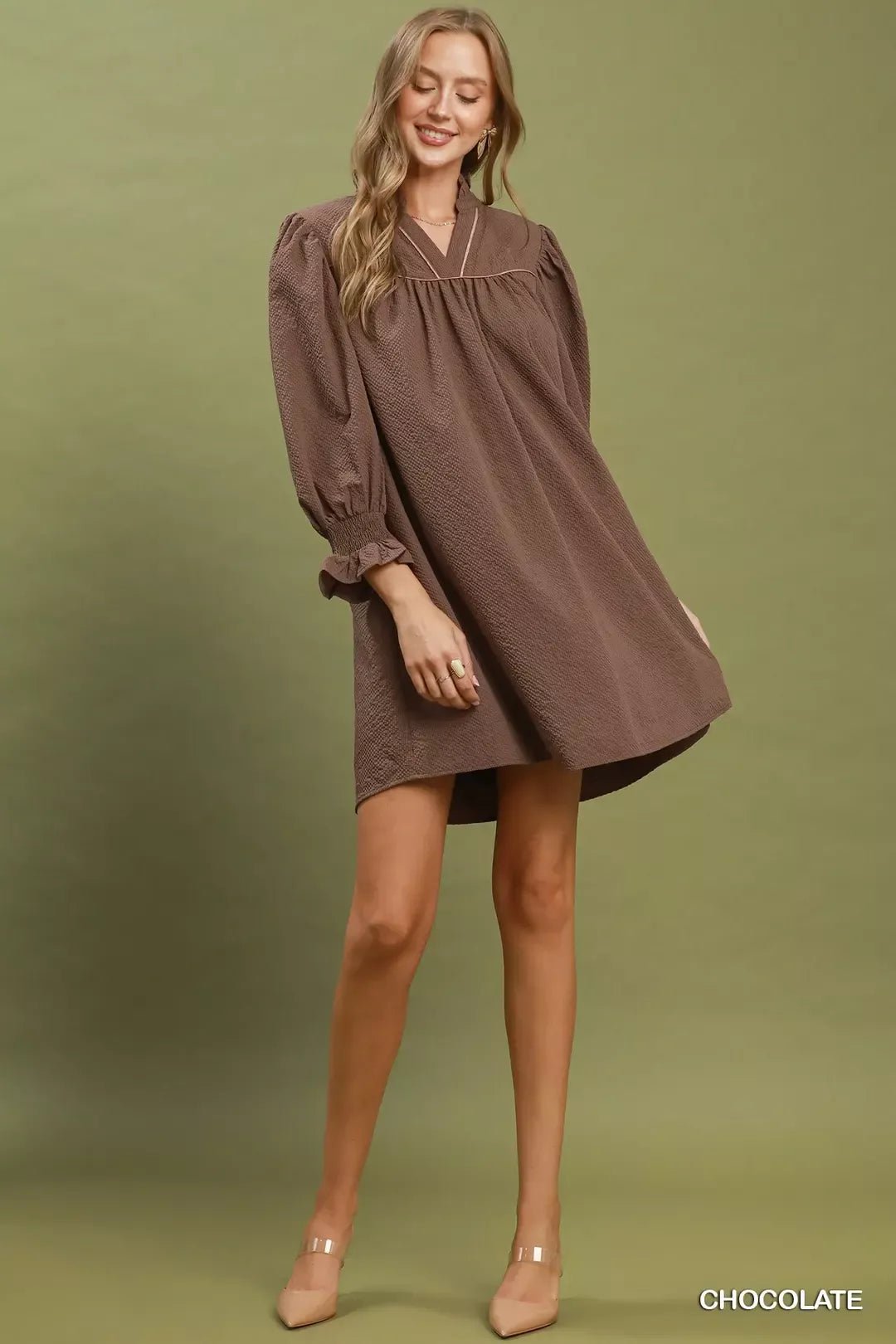 Umgee Textured Puff Sleeve Mini Dress - Bitsy Gypsy Boutique