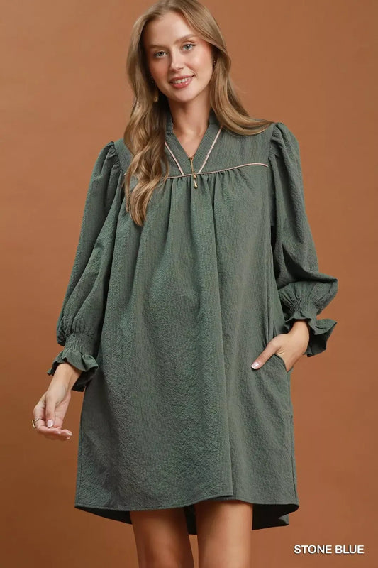 Umgee Textured Puff Sleeve Mini Dress - Bitsy Gypsy Boutique