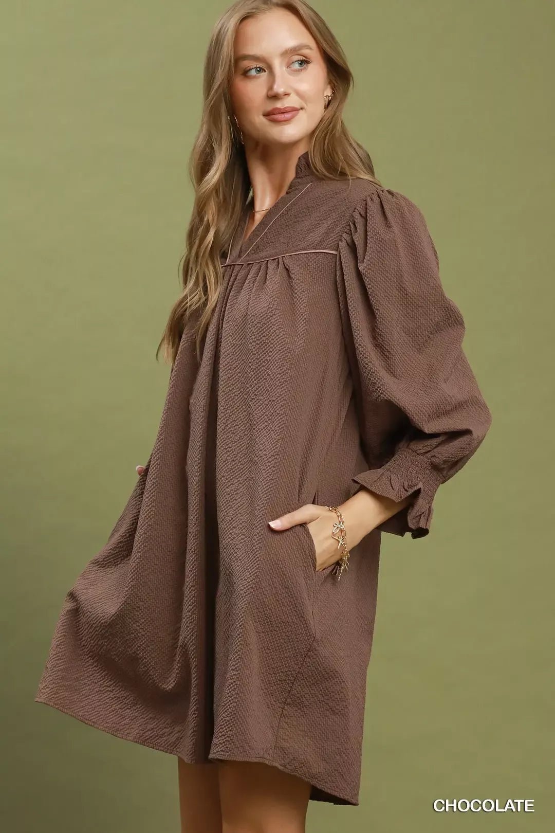 Umgee Textured Puff Sleeve Mini Dress - Bitsy Gypsy Boutique