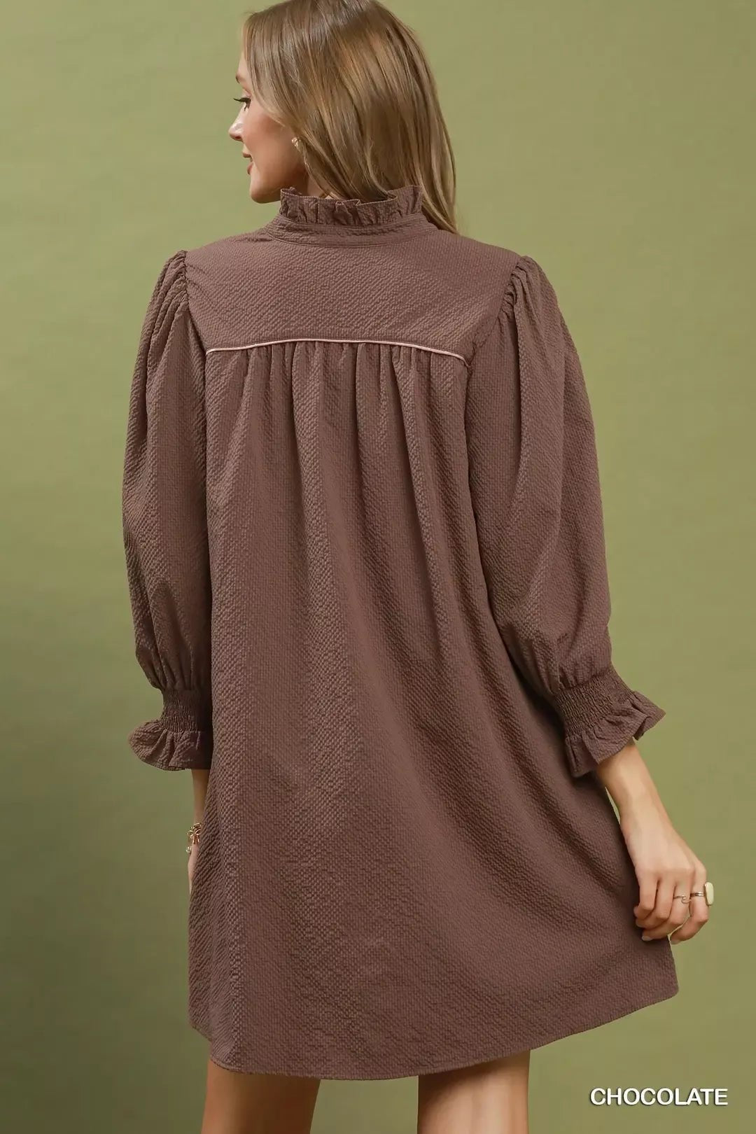 Umgee Textured Puff Sleeve Mini Dress - Bitsy Gypsy Boutique