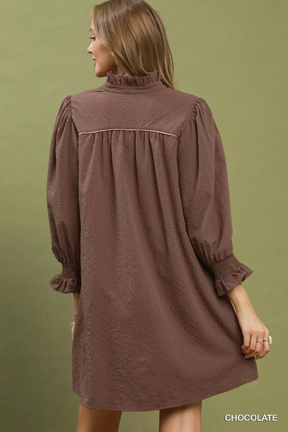 Umgee Textured Puff Sleeve Mini Dress - Bitsy Gypsy Boutique