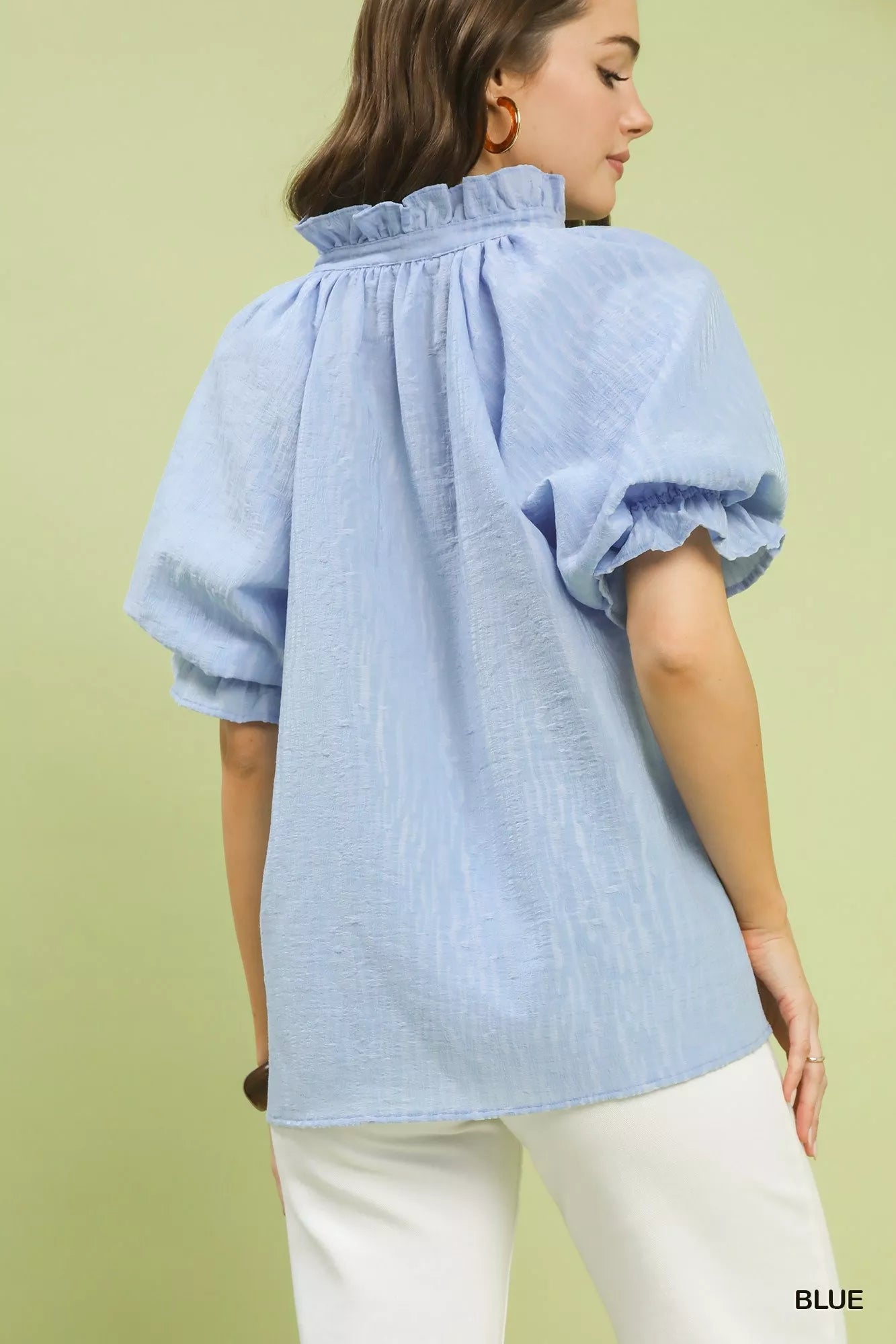 Umgee Textured Puff Sleeve Split Neck Top - Bitsy Gypsy Boutique