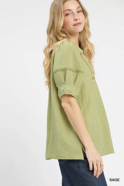 Umgee Textured Puff Sleeve Top - Bitsy Gypsy Boutique