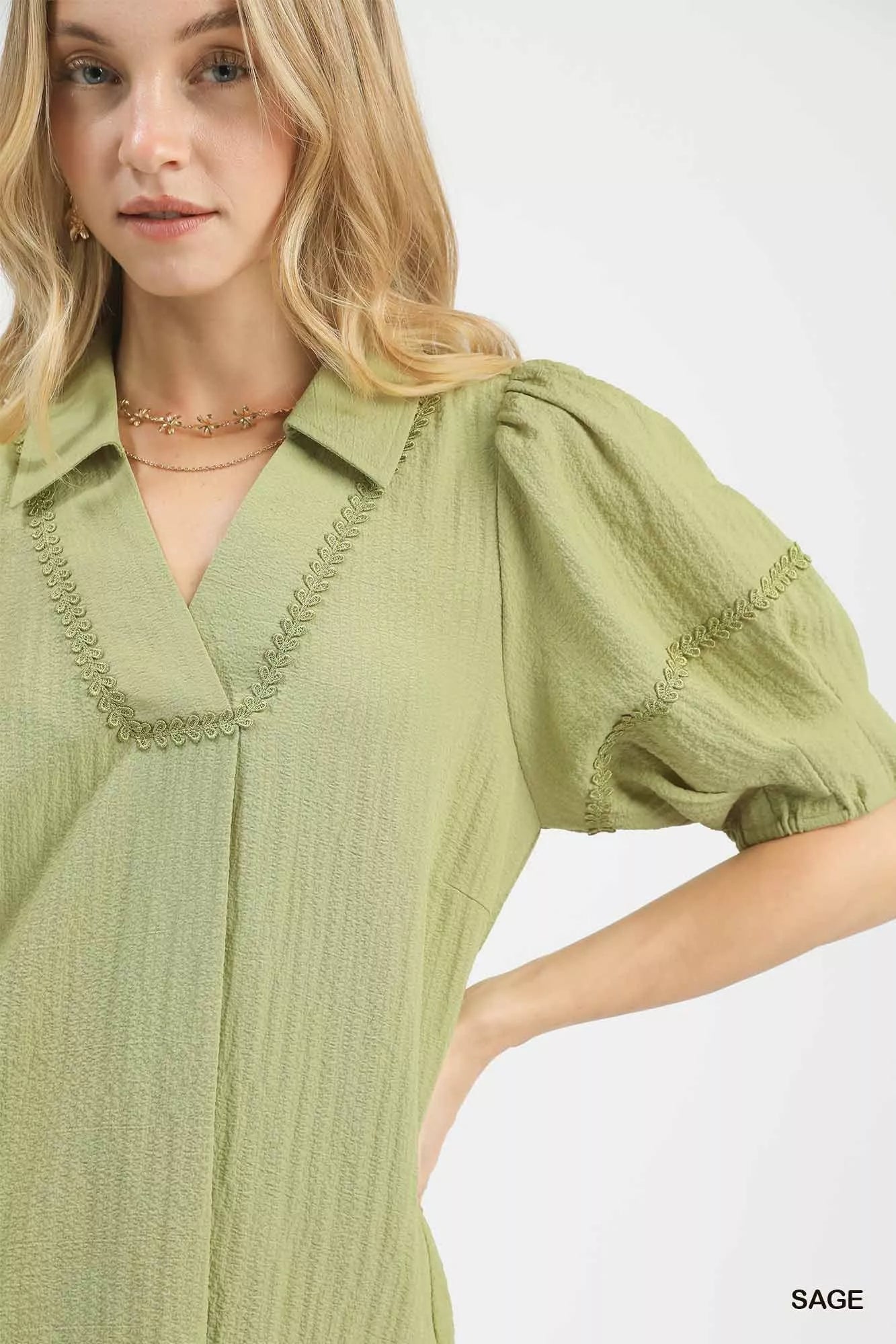 Umgee Textured Puff Sleeve Top - Bitsy Gypsy Boutique