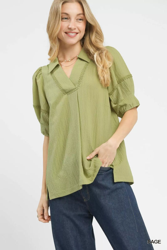 Umgee Textured Puff Sleeve Top - Bitsy Gypsy Boutique