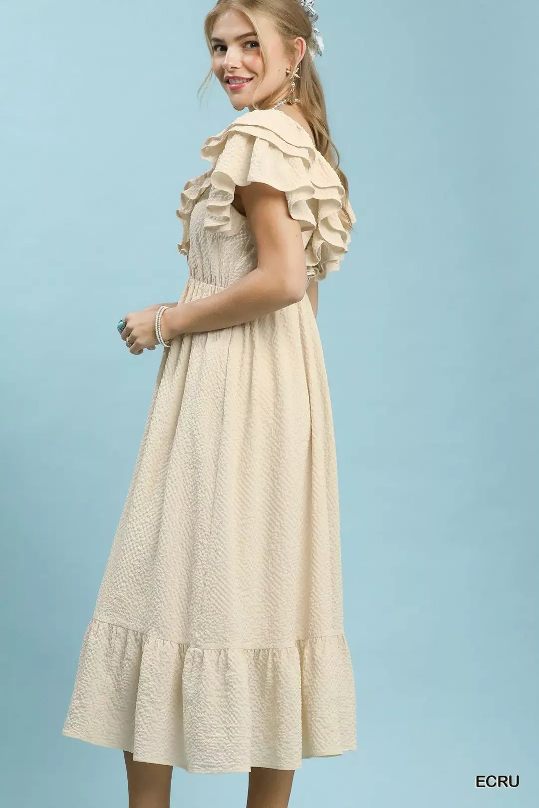 Umgee Textured Ruffle Midi Dress - Bitsy Gypsy Boutique