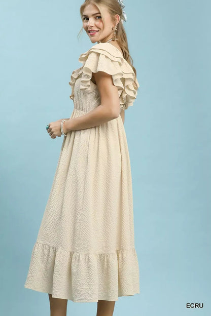Umgee Textured Ruffle Midi Dress - Bitsy Gypsy Boutique