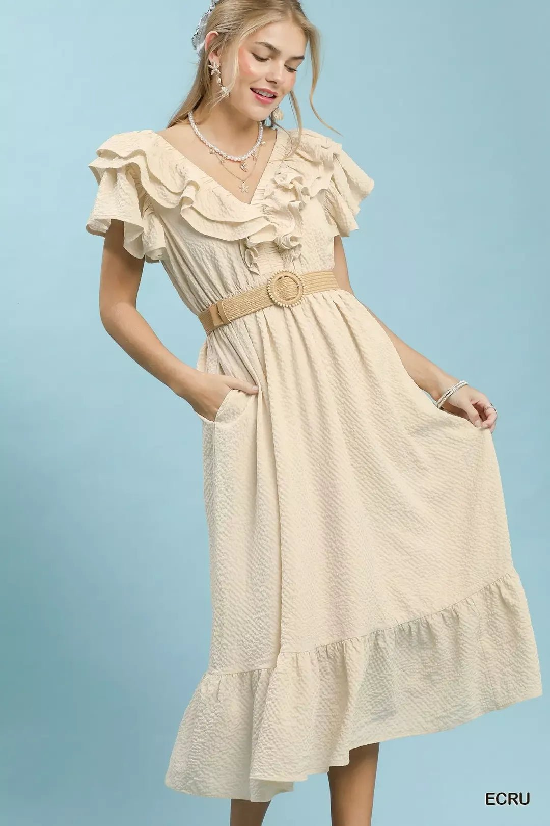 Umgee Textured Ruffle Midi Dress - Bitsy Gypsy Boutique