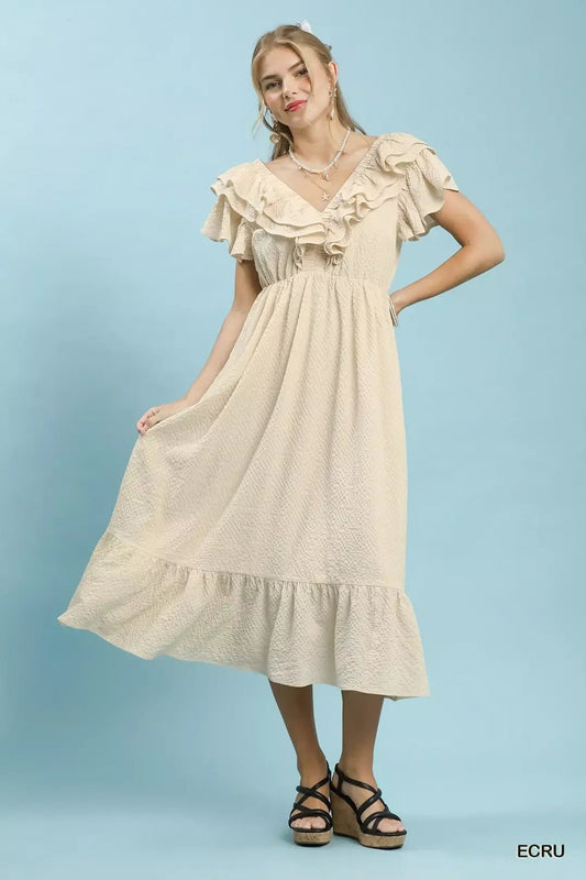 Umgee Textured Ruffle Midi Dress - Bitsy Gypsy Boutique