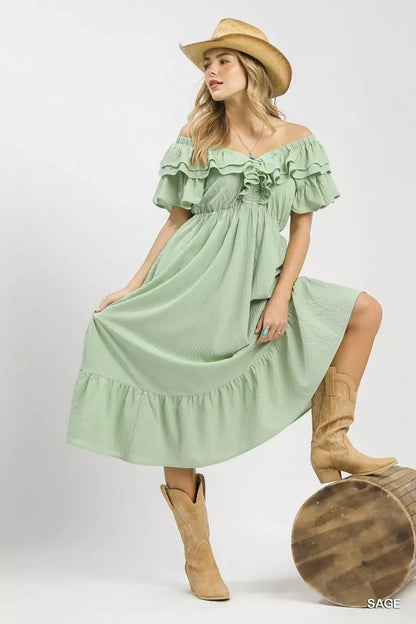 Umgee Textured Ruffle Midi Dress - Bitsy Gypsy Boutique