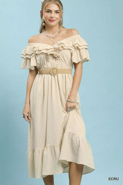 Umgee Textured Ruffle Midi Dress - Bitsy Gypsy Boutique