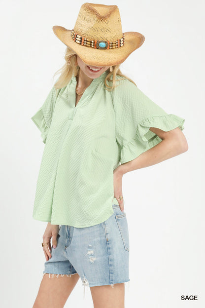 Umgee Textured Ruffle Sleeve Blouse - Bitsy Gypsy Boutique