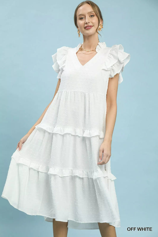 Umgee Textured Ruffle Sleeve Tiered Midi Dress - Bitsy Gypsy Boutique