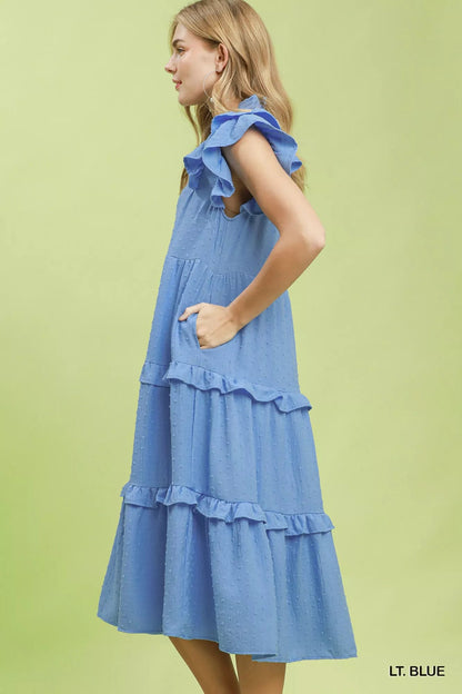 Umgee Textured Ruffle Sleeve Tiered Midi Dress - Bitsy Gypsy Boutique