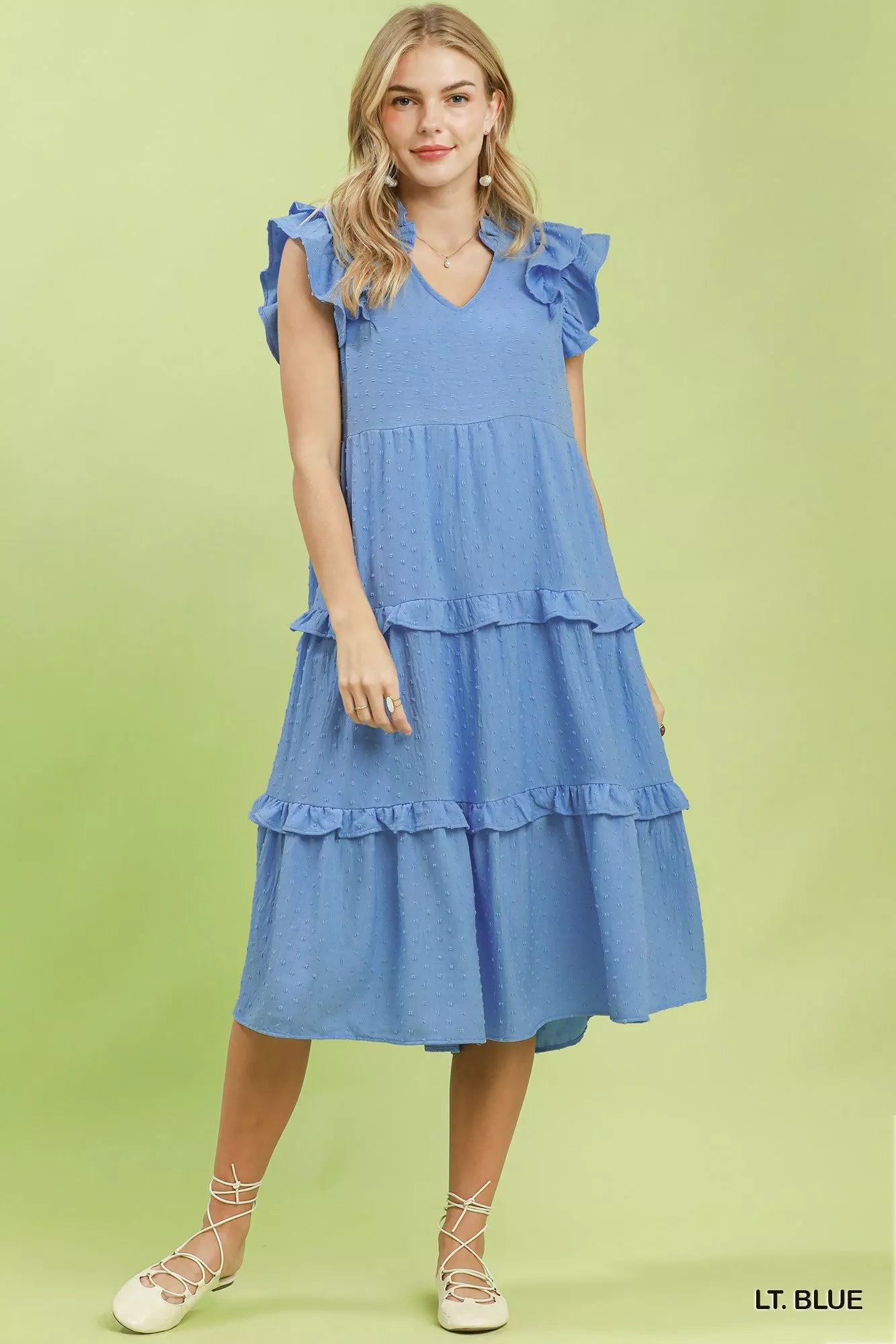 Umgee Textured Ruffle Sleeve Tiered Midi Dress - Bitsy Gypsy Boutique