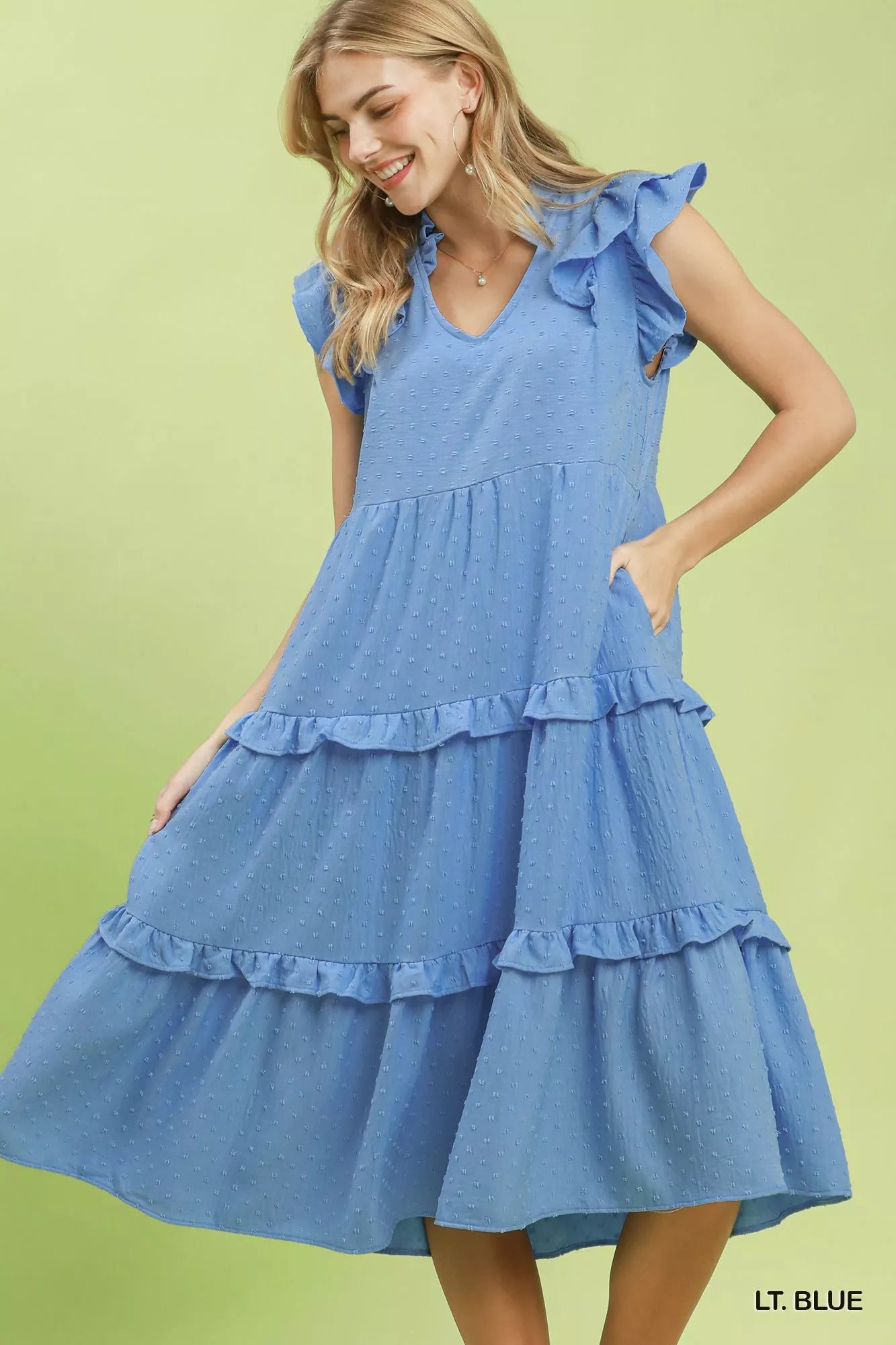 Umgee Textured Ruffle Sleeve Tiered Midi Dress - Bitsy Gypsy Boutique