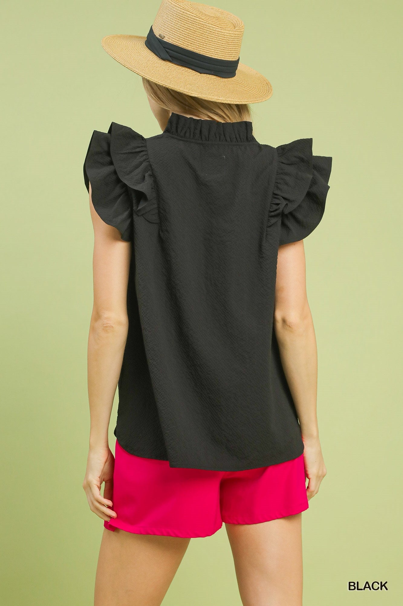 Umgee Textured Ruffle Sleeve V - Neck Blouse - Bitsy Gypsy Boutique