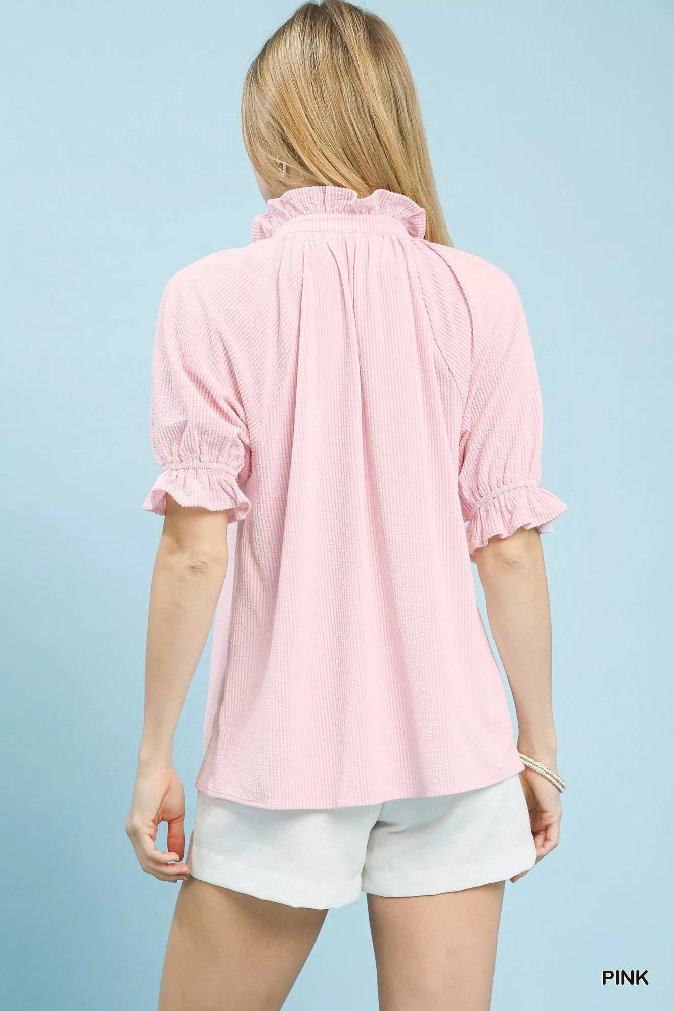 Umgee Textured Ruffle Sleeve V - Neck Top - Bitsy Gypsy Boutique