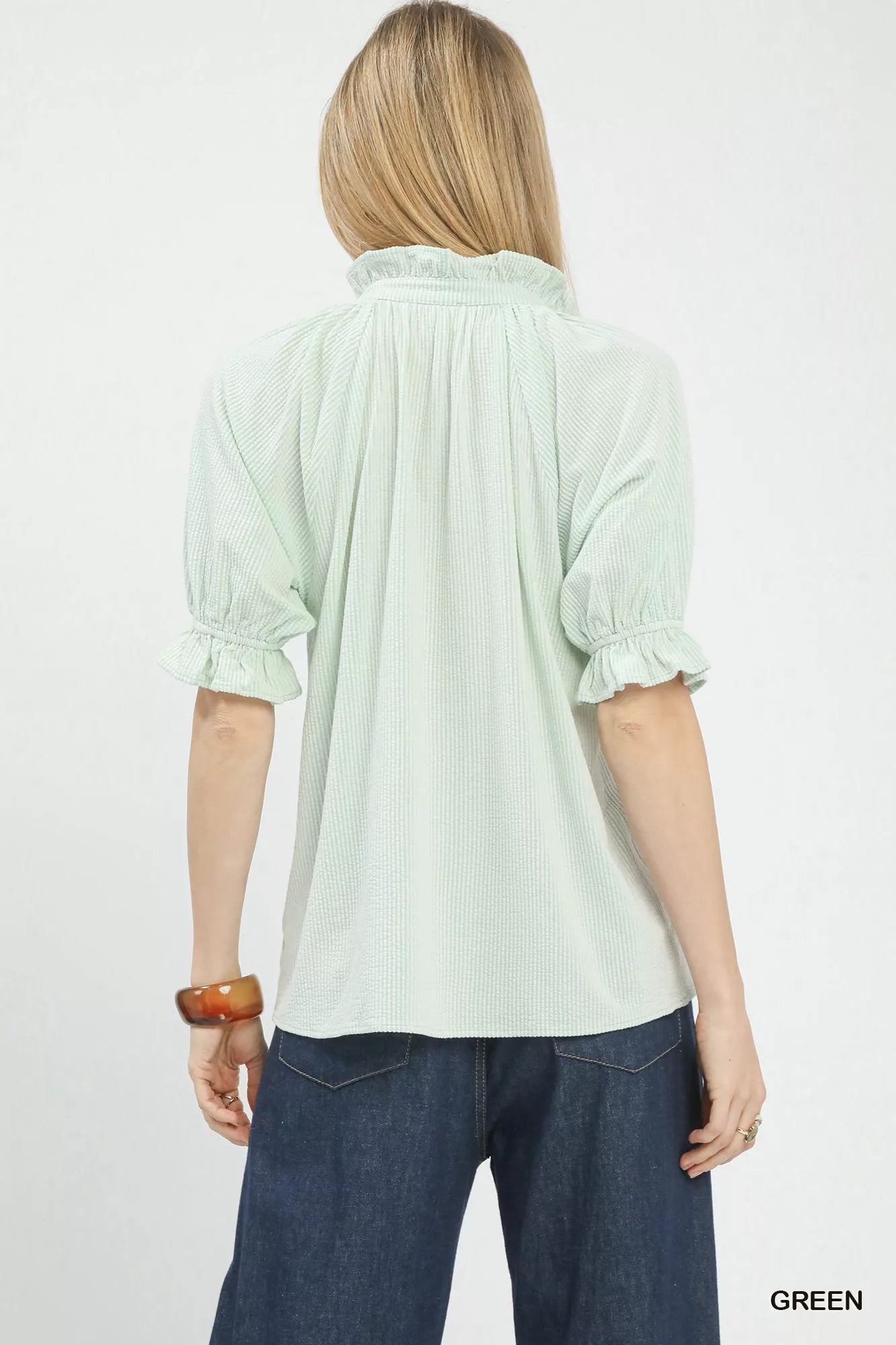 Umgee Textured Ruffle Sleeve V - Neck Top - Bitsy Gypsy Boutique