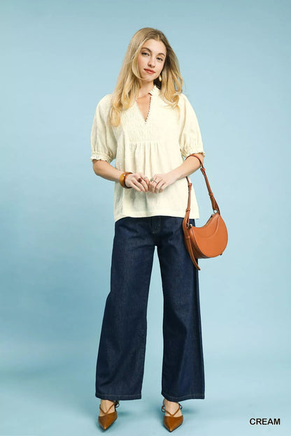 Umgee Textured Smocked Peasant Top - Bitsy Gypsy Boutique