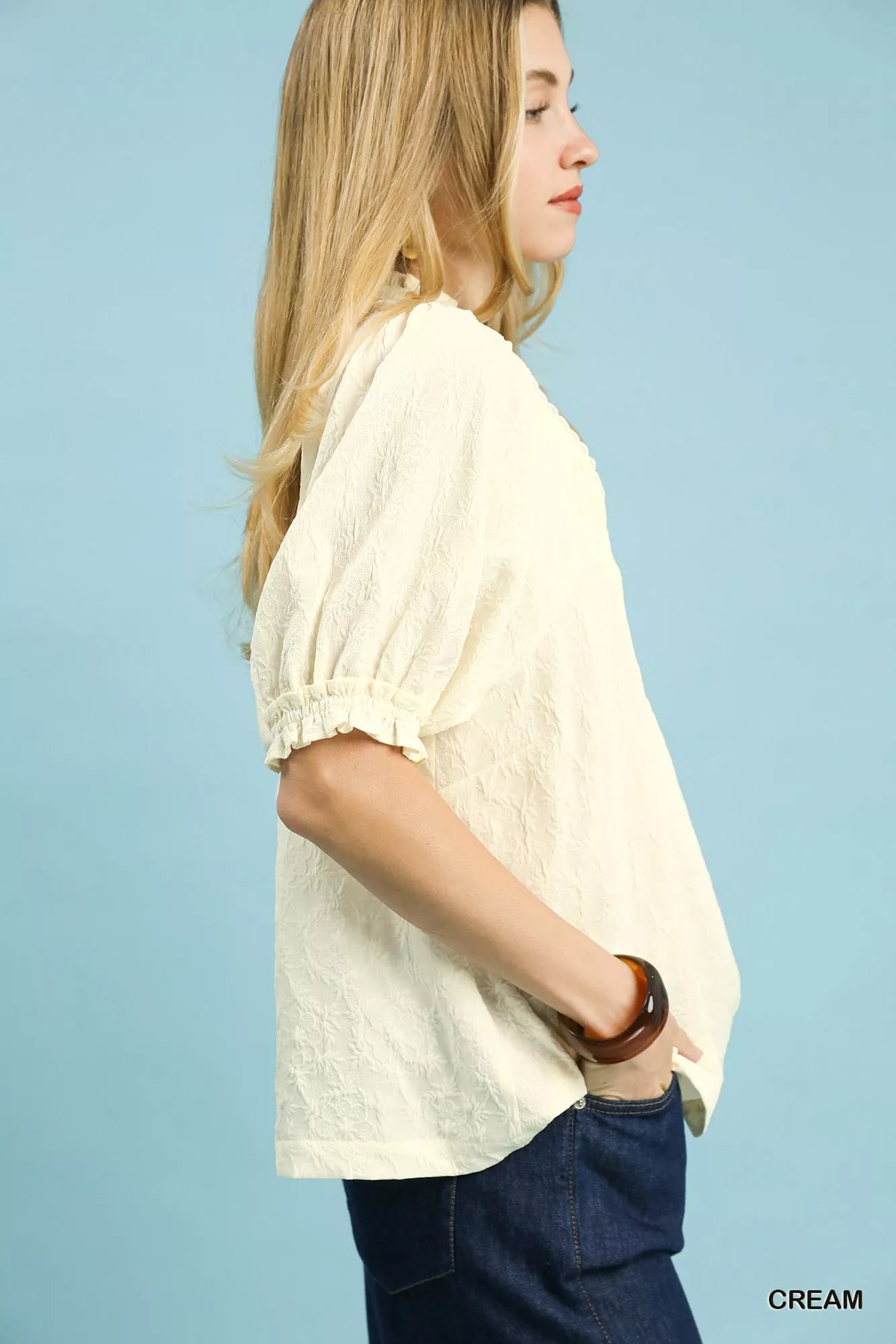 Umgee Textured Smocked Peasant Top - Bitsy Gypsy Boutique