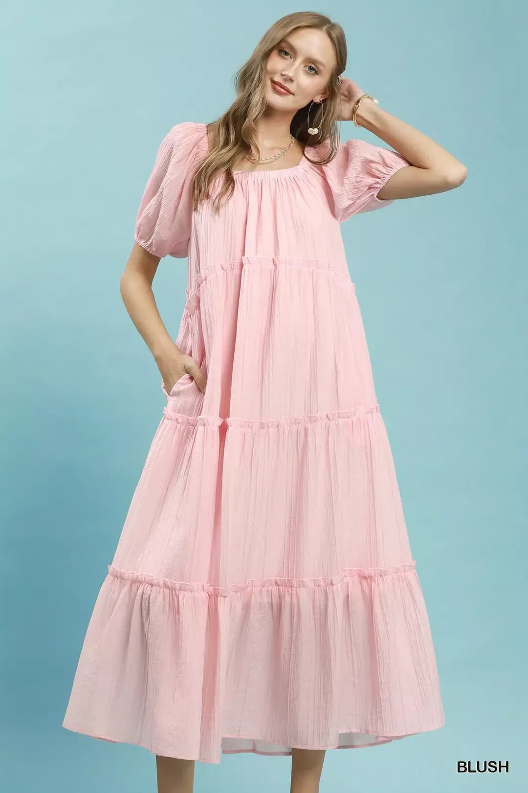 Umgee Textured Tiered Midi Dress - Bitsy Gypsy Boutique