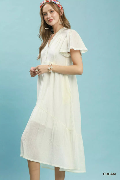 Umgee Textured Tiered Midi Dress with Side Pockets - Bitsy Gypsy Boutique