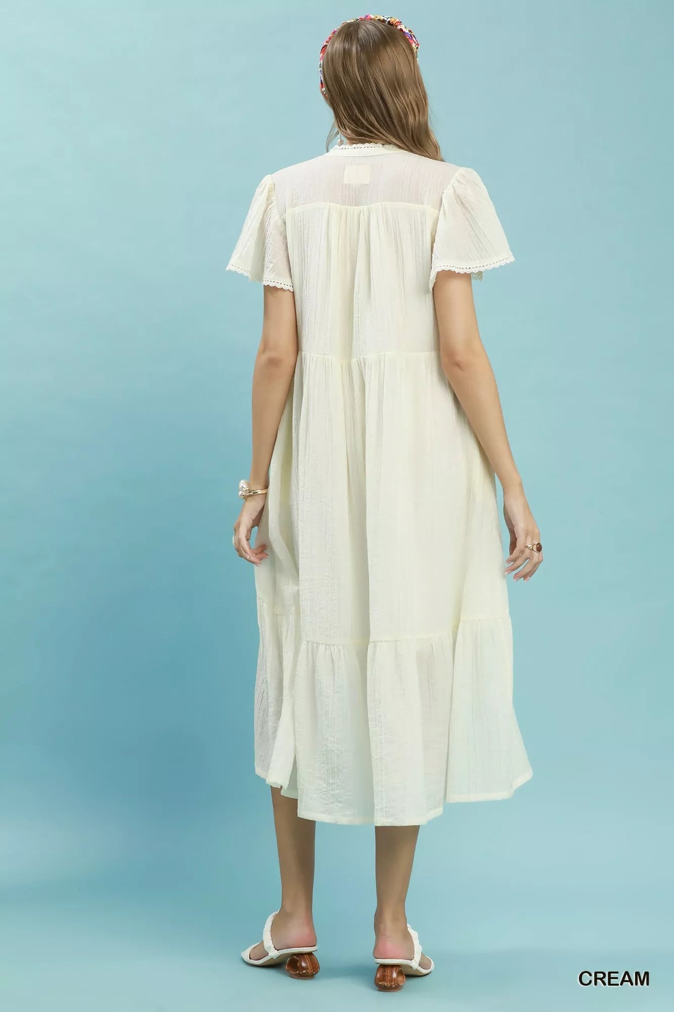 Umgee Textured Tiered Midi Dress with Side Pockets - Bitsy Gypsy Boutique