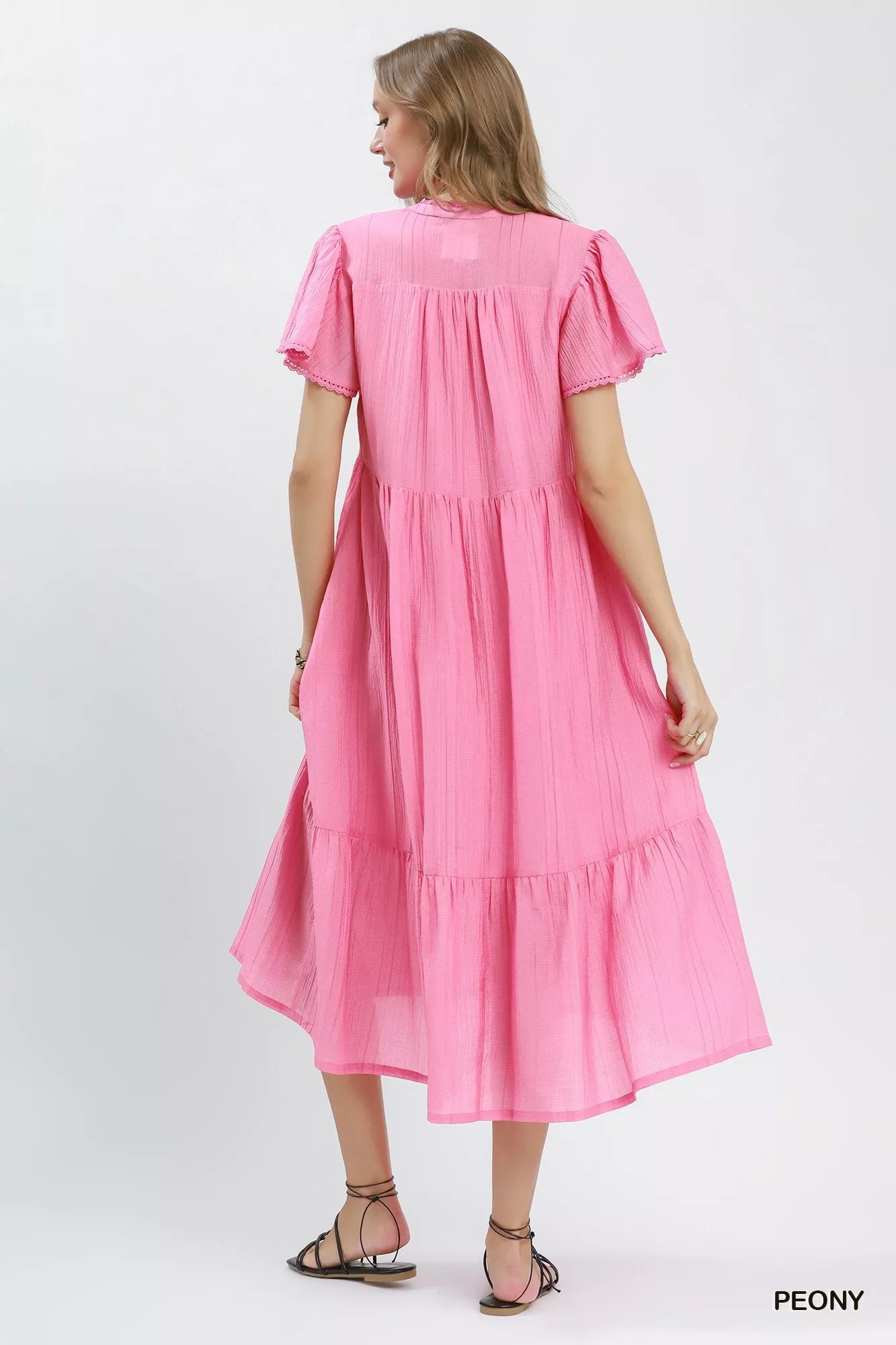 Umgee Textured Tiered Midi Dress with Side Pockets - Bitsy Gypsy Boutique
