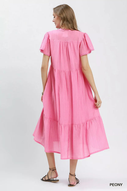 Umgee Textured Tiered Midi Dress with Side Pockets - Bitsy Gypsy Boutique