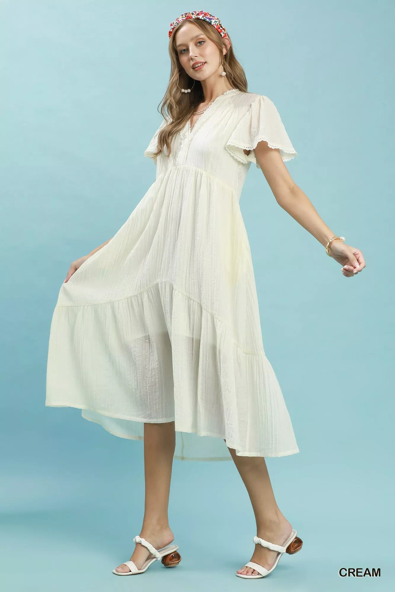 Umgee Textured Tiered Midi Dress with Side Pockets - Bitsy Gypsy Boutique