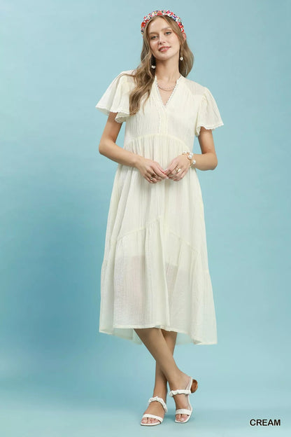 Umgee Textured Tiered Midi Dress with Side Pockets - Bitsy Gypsy Boutique