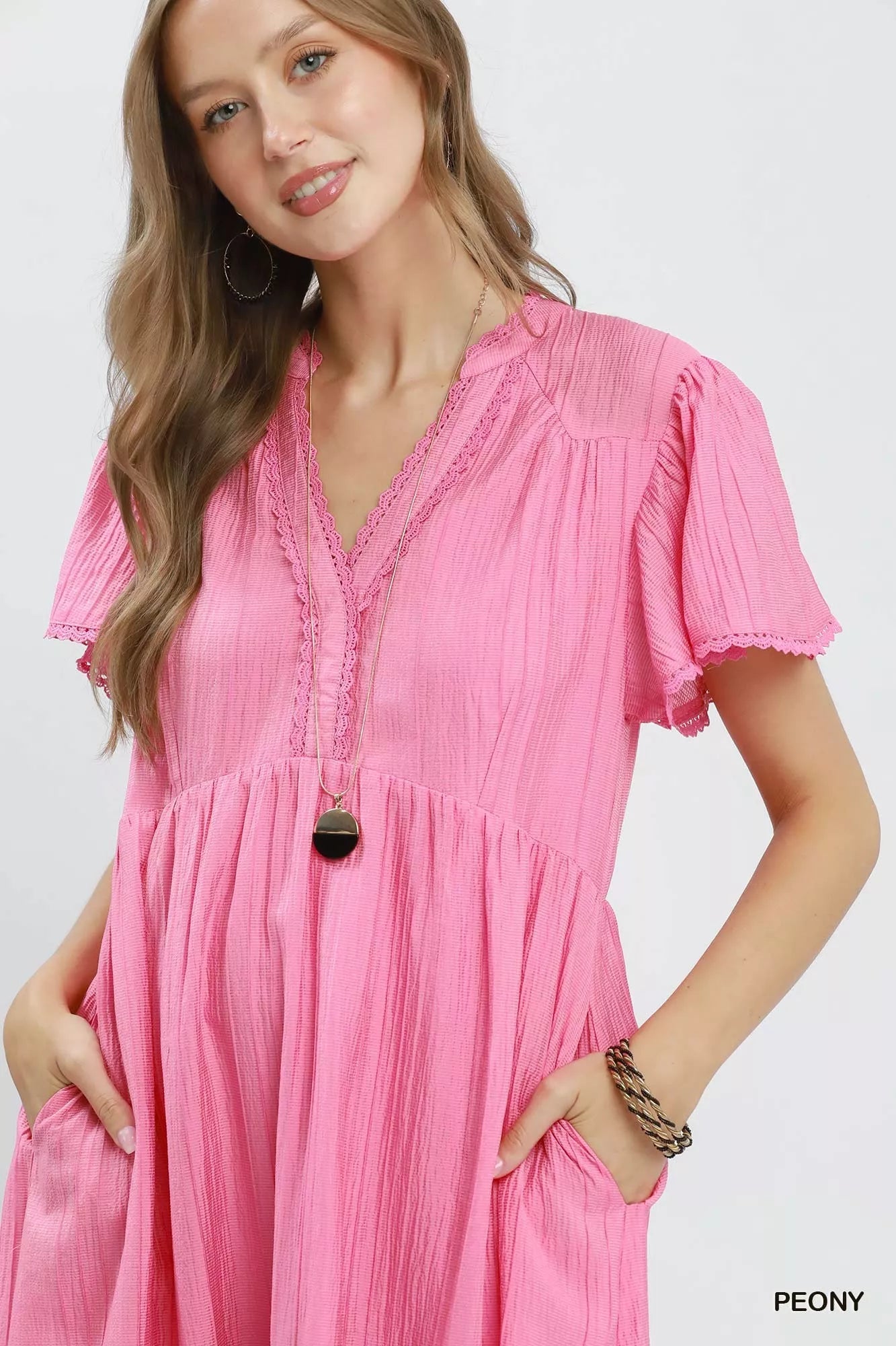 Umgee Textured Tiered Midi Dress with Side Pockets - Bitsy Gypsy Boutique
