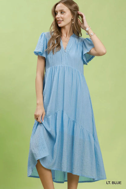 Umgee Textured Tiered Midi Dress with Side Pockets - Bitsy Gypsy Boutique