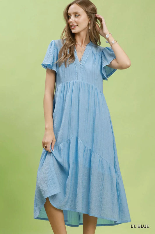 Umgee Textured Tiered Midi Dress with Side Pockets - Bitsy Gypsy Boutique