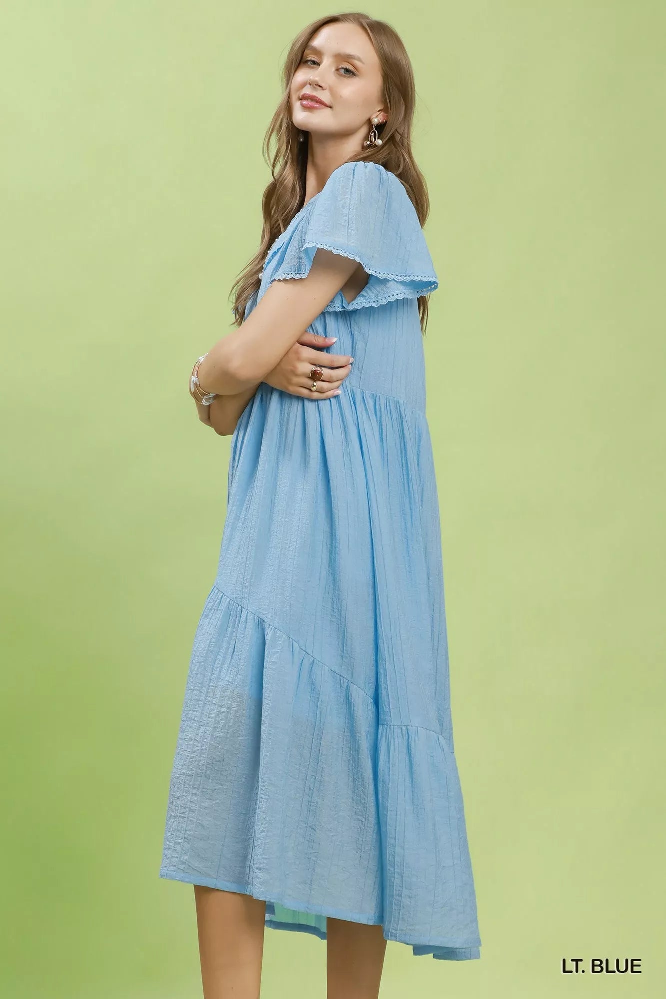 Umgee Textured Tiered Midi Dress with Side Pockets - Bitsy Gypsy Boutique